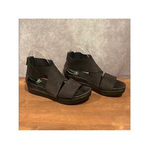 Eileen Fisher Sport Sneaker gladiator black perforated leather Sandals size 8.5